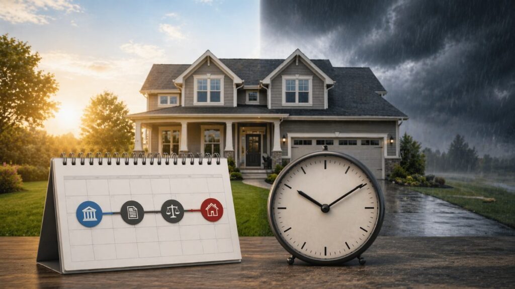 Understanding the foreclosure timeline is one of the most important steps a homeowner can take when facing the loss of their property. The process does not move from missed payment to auction overnight. There are legally required stages, waiting periods, and notices that give borrowers specific windows of time to act. Knowing these stages, the associated deadlines, and how they vary by state allows homeowners to identify which options remain open. This article walks through the complete U.S. foreclosure timeline from the initial missed payment through to the auction, explains each stage, and highlights the key deadlines and borrower rights at each step. Stage 1: Missed Payments and the Grace Period A single missed mortgage payment does not start the foreclosure process. Most lenders wait until a borrower is 90 to 120 days past due before initiating formal foreclosure proceedings. During this period, the servicer will attempt to contact the borrower by phone, mail, and email, and may offer loss mitigation options such as forbearance or a repayment plan. Borrowers who reach out to their servicer at this stage have the greatest range of options. A proactive contact often leads to a forbearance agreement or an invitation to apply for a loan modification before any formal foreclosure action begins. Federal regulations (12 C.F.R. Part 1024) require servicers to establish contact with a delinquent borrower by the 36th day of delinquency and to provide written notice about loss mitigation options by the 45th day. Stage 2: Notice of Default (NOD) The formal foreclosure process begins with the Notice of Default. In non-judicial foreclosure states, this document is recorded by the trustee or trustee's agent in the county recorder's office and served on the borrower. In judicial foreclosure states, it takes the form of a court summons and complaint. Non-Judicial Foreclosure States In states including California, Texas, Arizona, Nevada, and Washington, foreclosure proceeds through a non-judicial process governed by the deed of trust. The lender does not need to file a court lawsuit; instead, the trustee named in the deed of trust carries out the sale under a power-of-sale clause. Non-judicial foreclosure is faster and less expensive for the lender. Judicial Foreclosure States In states including Florida, New York, New Jersey, and Illinois, foreclosure requires a court proceeding. The lender files a lawsuit, and a judge must issue an order authorizing the sale. This process typically takes 12 to 36 months from first missed payment to sale, giving borrowers significantly more time to respond. Waiting Period After NOD Most states require a waiting period after the NOD before the next step can be taken. In California, this waiting period is 3 months. In many other non-judicial states, similar waiting periods apply. During this time, the borrower retains full reinstatement rights and can pursue all loss mitigation options. Stage 3: Reinstatement Period The reinstatement period begins with the NOD and ends at a state-specified deadline before the sale. This is the period during which the borrower can pay all arrears - missed payments, late fees, and foreclosure costs - to stop the foreclosure and return the loan to current status. Reinstatement Deadlines by State California: 5 business days before the trustee sale. Texas: 5 days before the first Tuesday of the month of the sale. Florida: Generally no statutory right to reinstate (but full payoff stops the judicial process). Illinois: Up to 90 days after the NOD is served. New York: Until the judgment of foreclosure is entered (in judicial foreclosure). The reinstatement period is the borrower's strongest window of opportunity. If you can access funds during this period - through a personal loan, family assistance, government program, or other source - reinstatement is the most efficient resolution. Stage 4: Loss Mitigation Review Period After the NOD is issued, the borrower has the opportunity to submit a loss mitigation application under the CFPB's servicing rules. The servicer must acknowledge a complete application within five business days and designate a single point of contact for the borrower. A complete application submitted at least 37 days before the sale date triggers the dual-tracking prohibition: the servicer cannot proceed with the sale while the application is pending a first decision. This review period typically lasts 30 to 90 days. If a loan modification is approved, the foreclosure is placed on hold while the borrower completes the trial payment plan (generally three months). If approved after the trial, the modification is made permanent and the foreclosure is canceled. Stage 5: Notice of Sale (NOS) After the statutory waiting period following the NOD, the trustee or court-appointed officer issues a Notice of Sale. This notice announces the date, time, and location of the foreclosure auction. It must be: Recorded in the county recorder's office. Posted on the property (in most states). Served on the borrower (personally or by certified mail). Published in a newspaper of general circulation in the county for a specified number of weeks. Notice Periods Before the Auction The minimum notice period between the NOS and the auction varies: California: 21 days minimum from recording. Texas: 21 days published notice before the first Tuesday of the month. Arizona: 90 days from the NOD (combined notice period). Nevada: At least 80 days from the NOD. Florida (judicial): Set by the court, typically 20 to 35 days from the judgment of foreclosure. Stage 6: Pre-Sale Actions Between the NOS and the auction, several things occur: Trustee or Court Officer Preparations The trustee (in non-judicial states) or the court-appointed officer (in judicial states) prepares the sale, confirms the opening bid amount, and coordinates the auction logistics. The opening bid is typically set at the amount of the outstanding loan balance plus foreclosure costs. Borrower Options During this period, the borrower can still: File for bankruptcy (triggering the automatic stay). Reinstate the loan if the state deadline has not passed. Negotiate a postponement with the servicer. Seek a court injunction if legal grounds exist. Close a short sale if a buyer is ready and the servicer has approved. Third-Party Auction Bidders Investors and buyers researching the property often attend open houses or conduct due diligence during the pre-sale period. Auction listings are typically published online through the trustee's website and county records. Stage 7: The Foreclosure Auction On the sale date, the trustee or court officer conducts a public auction, typically at the county courthouse or a designated auction location. The property is sold to the highest qualified bidder. Most states require cash or cashier's check payment. The opening bid is the lender's credit bid - the total amount owed. If no third-party bids exceed this amount, the lender acquires the property as REO. If a third-party bid exceeds the opening bid, the winning bidder acquires the property and the excess proceeds above the debt are returned to the former owner. The auction can be postponed by the trustee or lender at any time before the sale concludes, and it frequently is. Postponements are announced at the auction site and a new date is set. For a detailed look at what happens on auction day itself, see the foreclosure auction day article. State Variations: Judicial vs. Non-Judicial Timelines Non-Judicial Timeline (Example: California) Month 1: Borrower 90 days delinquent. NOD recorded. 3-month reinstatement period begins. Month 4: NOD waiting period expires; NOS can be issued. Auction scheduled at least 21 days out. Month 5+: Auction held. Total minimum timeline in California: approximately 4 to 5 months from NOD. With delays, loss mitigation review, and postponements, the realistic timeline is often 6 to 12 months. Judicial Timeline (Example: Florida) Month 1: Lawsuit filed. Month 2-6: Service of process and borrower response period. Month 6-12: Discovery and hearing phases. Month 12-24: Summary judgment or trial. Month 14-30+: Sale ordered and scheduled by the court. Total timeline in Florida: 18 to 48 months is common. New York cases have historically averaged 36 months or more. Key Deadlines Summary Day 45 of delinquency: Servicer must send written notice of loss mitigation options. 37 days before NOS sale date: Last date to submit a complete loss mitigation application for dual-tracking protection. State reinstatement deadline: Varies (5 days to 90 days before sale depending on state). Day of auction: Last opportunity to file bankruptcy or obtain a court order. For more information on the notice documents specifically, see the notice of sale article. For guidance on actions to take on the auction day itself, see the foreclosure auction day guide. Summary The foreclosure timeline in the United States is a structured legal process with defined stages, required notices, and mandatory waiting periods. From the first missed payment to the auction typically takes a minimum of 4 to 5 months in fast non-judicial states and 18 to 36 months or more in judicial foreclosure states. At each stage, borrowers have specific rights and options. Understanding the timeline is the foundation for taking effective action to stop or resolve a foreclosure.